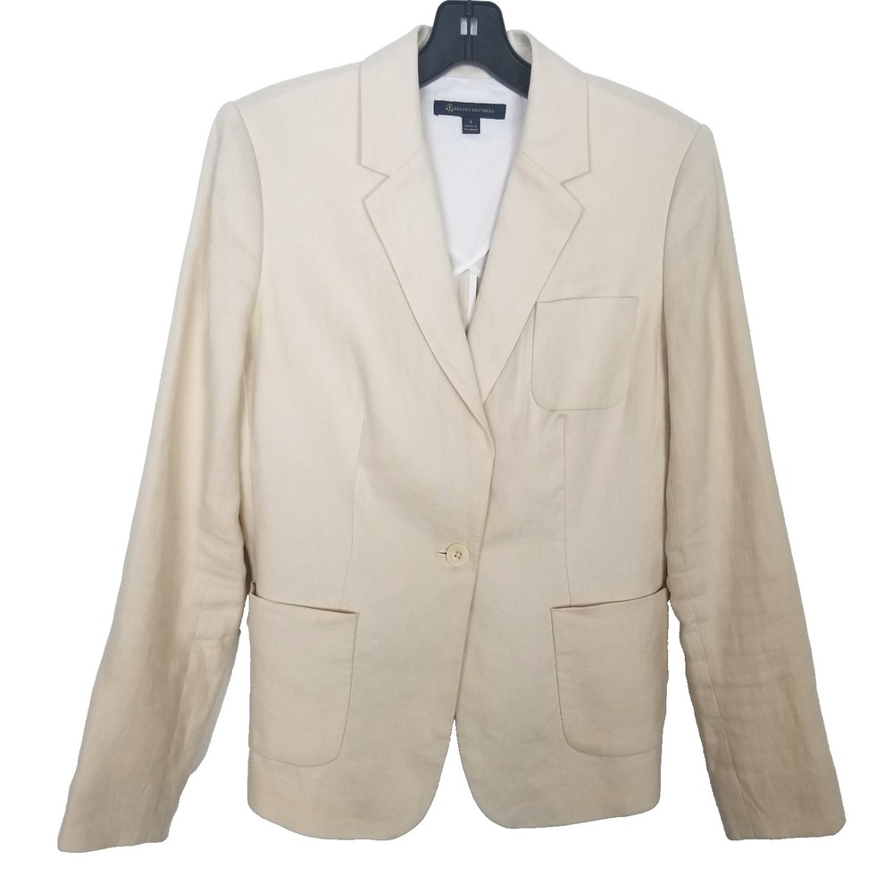Brooks Brothers Women Linen Blazer Jacket Sz 4 Beige Classic Preppy One Button